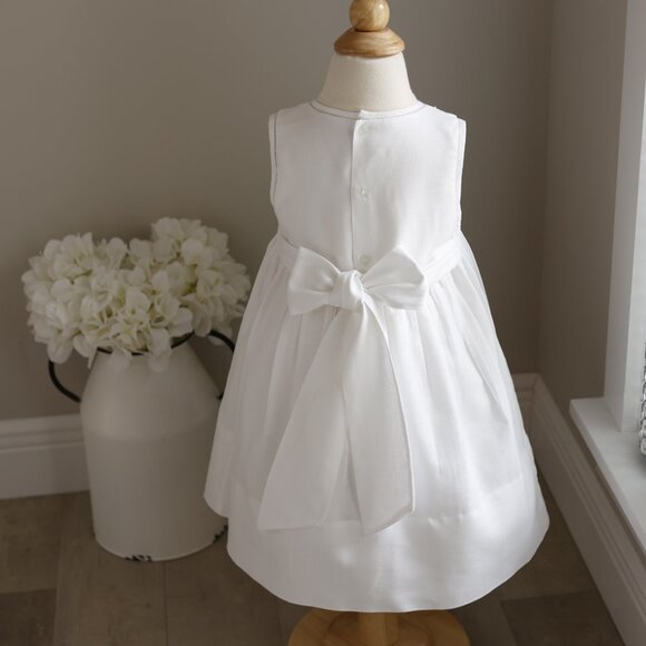 RARE White Smocked Linen Flower Girl Dress Feltman Brothers Beach Wedding NWOT - Picture 6 of 6